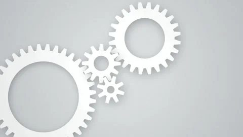 Interlocking white vector gear cogs rotating seamless loop motion Stock Footage 345601158