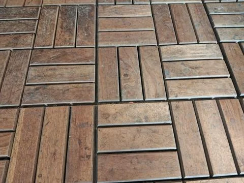 Interlocking Wooden Deck Tiles Pattern Background Stock Photos