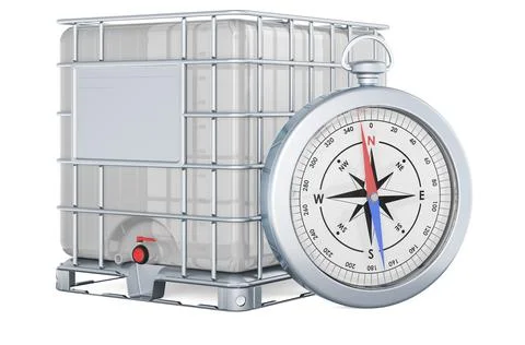 Intermediate bulk container with compass, 3D rendering Stock Illustration