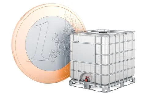 Intermediate bulk container with euro coin, 3D rendering Stock Illustration