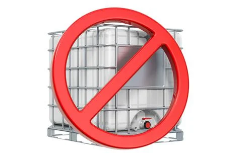 Intermediate bulk container with forbidden symbol, 3D rendering Stock Illustration