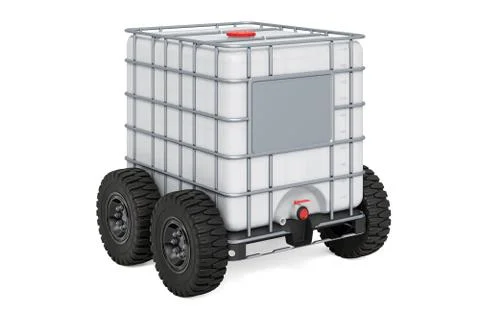 Intermediate Bulk Container Tank with car wheels, 3D rendering Stock Illustration