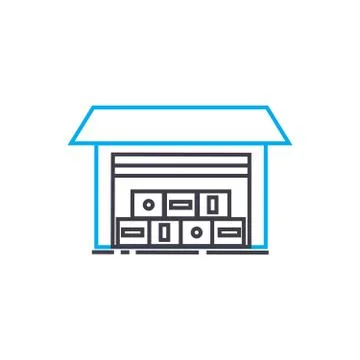 Intermediate warehouse vector thin line stroke icon. Intermediate warehouse Stock Illustration