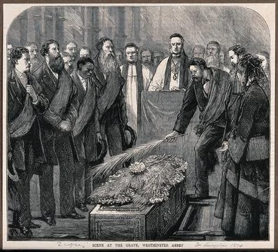 Interment at Westminster Abbey of the coffin of David Livingstone. Wood eng.. Stock Illustration