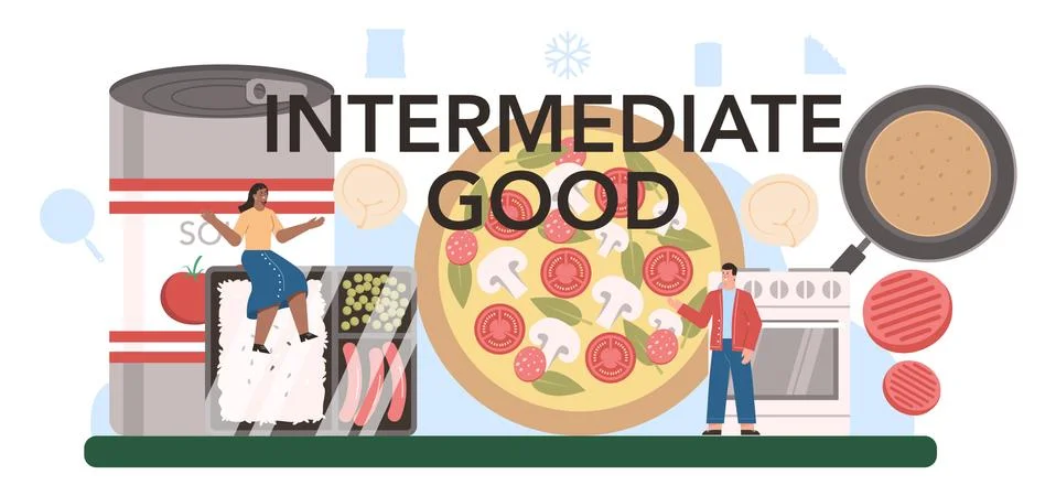 Intermidiate good production typographic header. Frozen semi-processed Stock Illustration