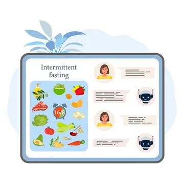 Intermittent fasting app concept with chat interface and healthy food illus.. Stock Illustration