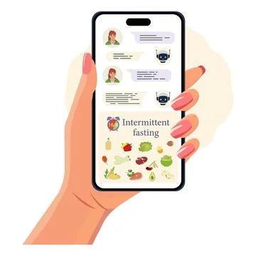 Intermittent fasting app interface with chat and food elements 스톡 일러스트