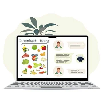 Intermittent fasting app interface with food icons displayed on a laptop scre Stock Illustration