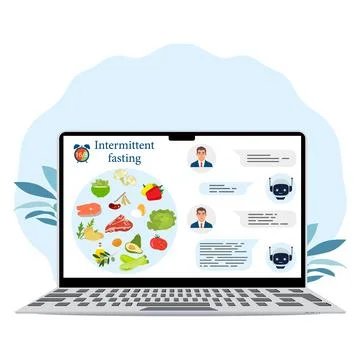 Intermittent fasting concept on laptop screen with healthy food icons and c.. Stock Illustration
