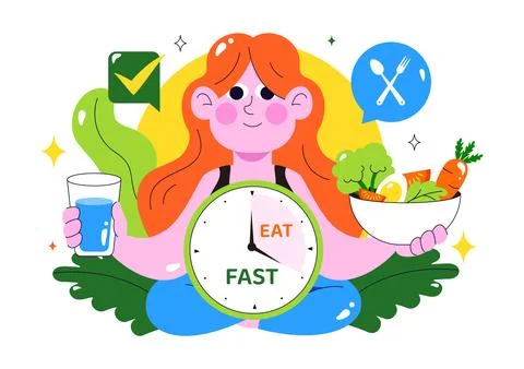Intermittent Fasting Vector Illustration featuring a Clock Face Symbolizing.. Stock Illustration