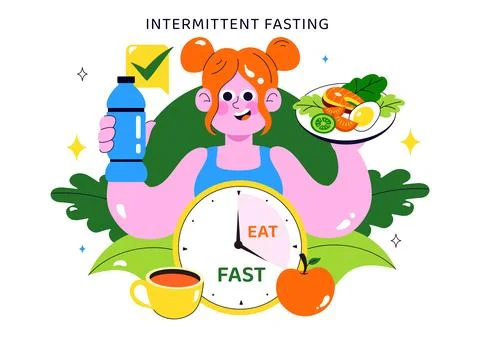 Intermittent Fasting Vector Illustration featuring a Clock Face Symbolizing.. Stock Illustration