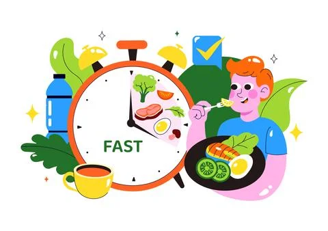 Intermittent Fasting Vector Illustration featuring a Clock Face Symbolizing.. Stock Illustration