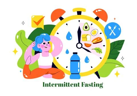 Intermittent Fasting Vector Illustration featuring a Clock Face Symbolizing.. Stock Illustration