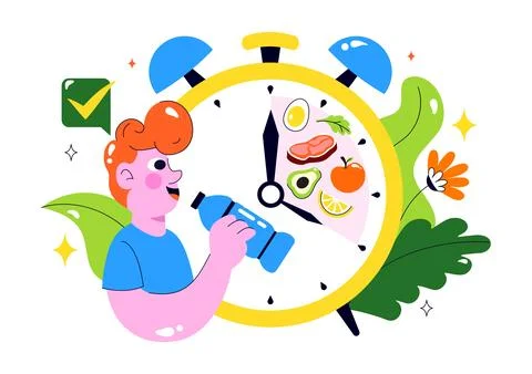 Intermittent Fasting Vector Illustration featuring a Clock Face Symbolizing.. Stock Illustration