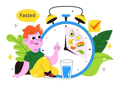 Intermittent Fasting Vector Illustration featuring a Clock Face Symbolizing.. Stock Illustration