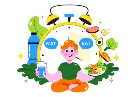 Intermittent Fasting Vector Illustration featuring a Clock Face Symbolizing.. Stock Illustration