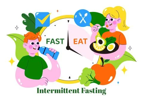 Intermittent Fasting Vector Illustration featuring a Clock Face Symbolizing.. Stock Illustration