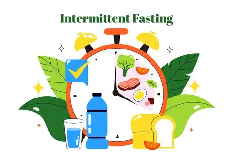 Intermittent Fasting Vector Illustration featuring a Clock Face Symbolizing.. Stock Illustration