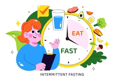 Intermittent Fasting Vector Illustration featuring a Clock Face Symbolizing.. Stock Illustration