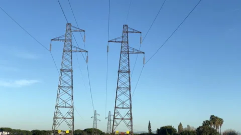 Intermittent functioning of high voltage power lines in Ukraine, transmission Stock Footage 222002604