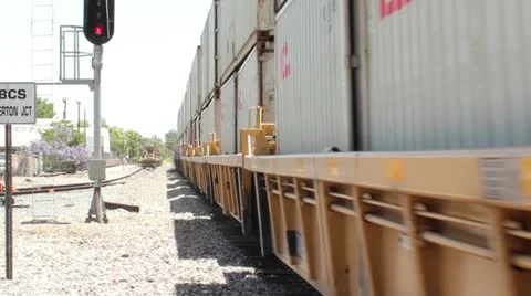 Intermodal / Container Freight Train Passes Thru Station 스톡 동영상 11469668
