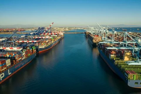 Intermodal, container ships docked at Long Beach port in California USA Fotos de archivo