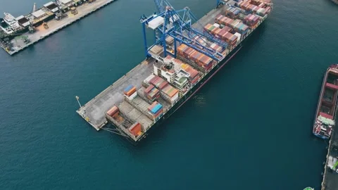 Intermodal freight container ship at the container terminal Stock Footage 254765601