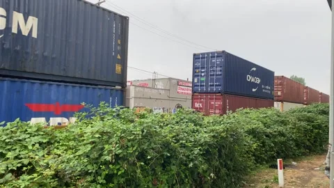 Intermodal freight shipping containers train transportation Stock Footage 282549693