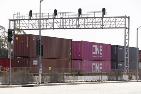 Intermodal Stack Cargo Freight Train Stock Photos