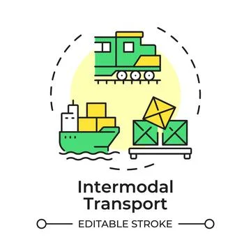 Intermodal transport flat linear concept icon 库存插图