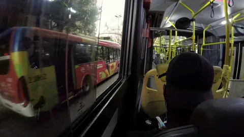Internal and external view of a bus that travels along Liberdade Avenue Stock Footage 87051307