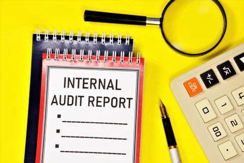 Internal audit report - a text label in the planning folder. Stock Photos