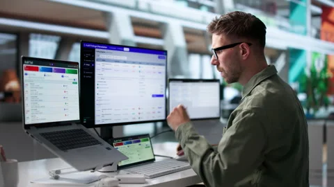 Internal Auditor Reviews Laptop Data Stock Footage 339888937
