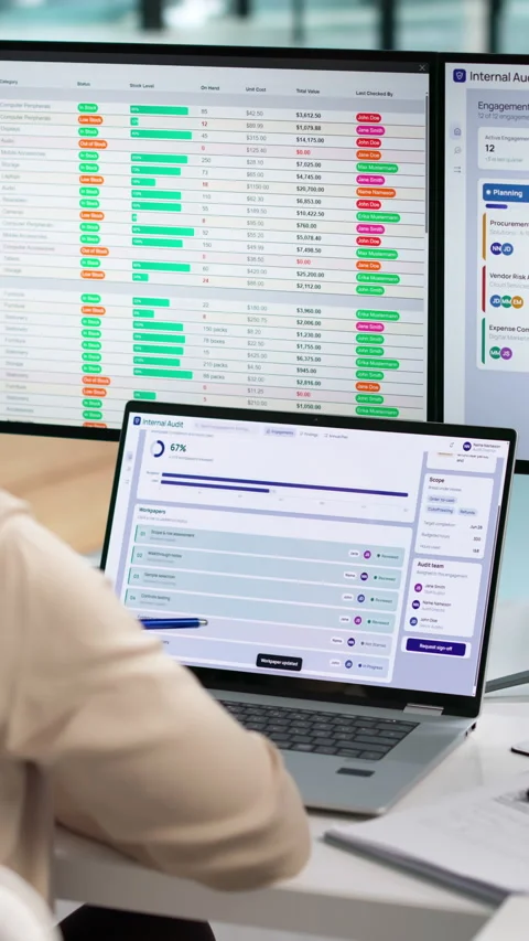 An Internal Auditor Reviews Risk Dashboard Stock Footage 339908972