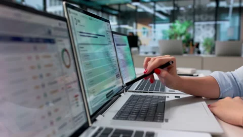 Internal Auditor Reviews Software Dashboard Carefully Stock Footage 339898188