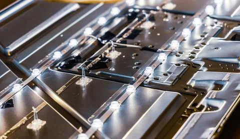 Internal backlit led panel of a broken television set 库存照片