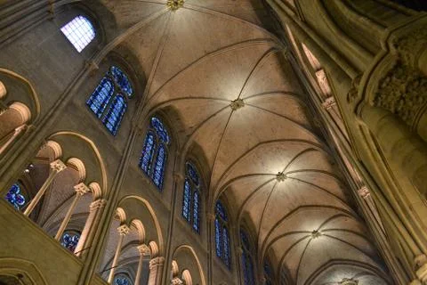 Internal ceiling of the Notre Dame de Paris. Stock Photos