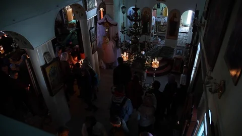 Internal church. from above. people inside the church. Easter Stock-Footage 123711142
