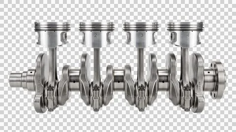 Internal combustion engine four cylinder crankshaft assembly as isolated el.. Stock Photos