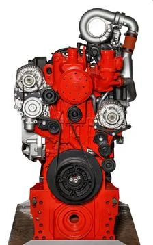 Internal combustion engine of a modern car at the exhibition stand, side view Stock Photos