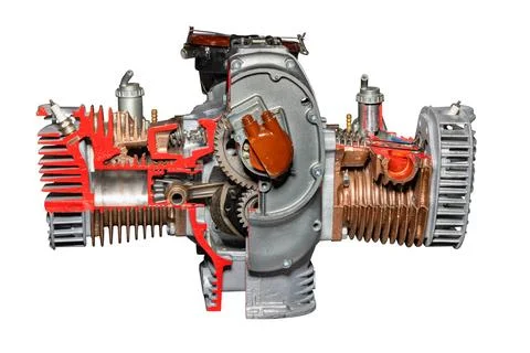The internal combustion engine of a modern car on the stand. Structure and pa Stock Photos