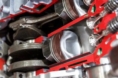 Internal combustion engine piston cutaway Stock Photos