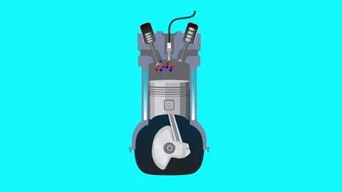 Internal combustion engine piston moving through cycle with spark and exhaust Stock Footage 334103011
