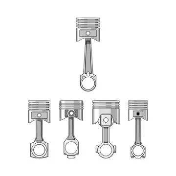 Internal combustion engine pistons with connecting rods illustration Illustrazione stock