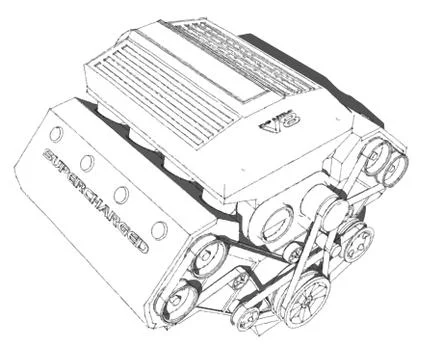 The internal combustion engine. Powerful eight-cylinder engine Stock Illustration