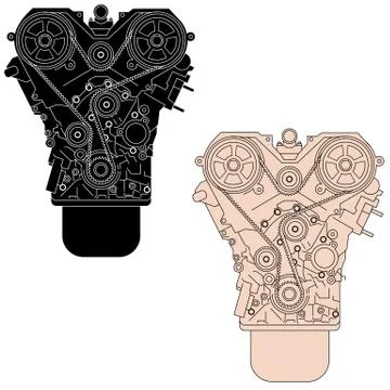 Internal combustion engine, as seen from in front. Vector illustration. Illustrazione stock