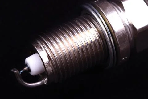 Internal combustion engine spark plug ignition moment inside cylinder Stock Photos