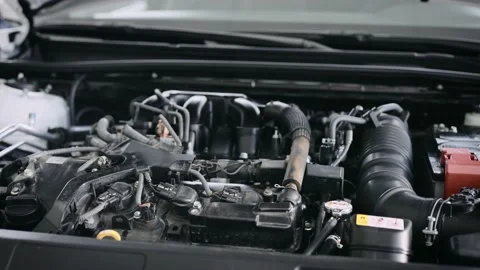 Internal combustion engine, under the hood. Service car. Video stock 202263954