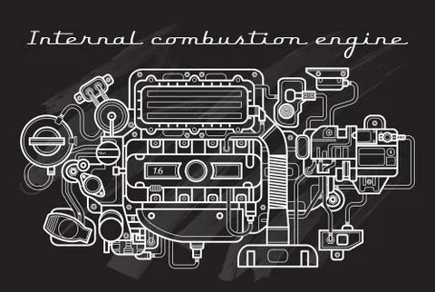 Internal combustion engine. Vector. Isolated Stock Illustration