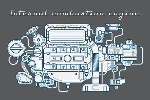 Internal combustion engine. Vector. Isolated Stock Illustration